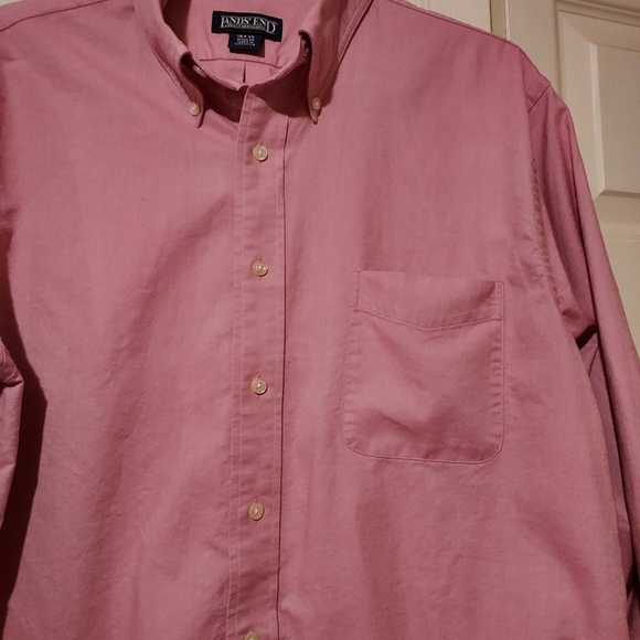 Lands End Mens Pink Oxford Button Down Tailored Dress Shirt Preppy 16x35 - Picture 4 of 10